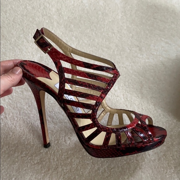 Jimmy Choo “Keenan” strappy red python cage sandal - Picture 6 of 15